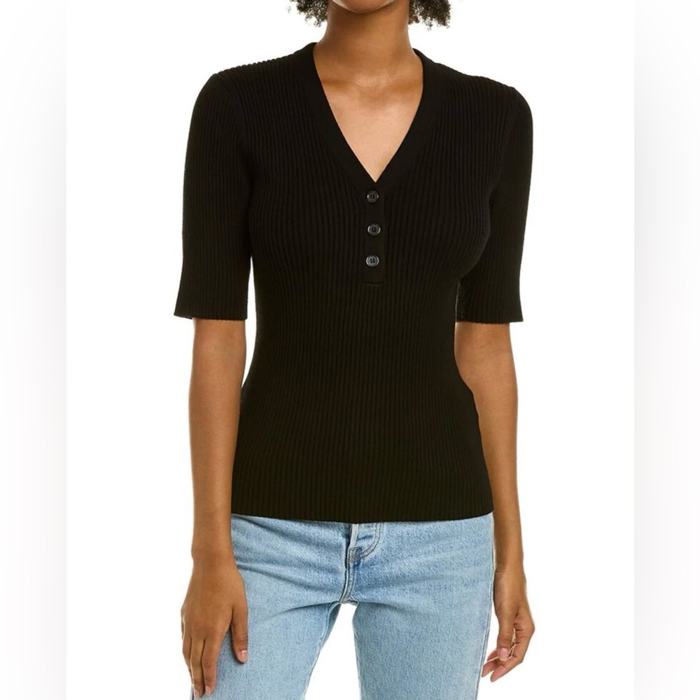 Michael Stars Jeanny Ribbed Henley Top Size Small